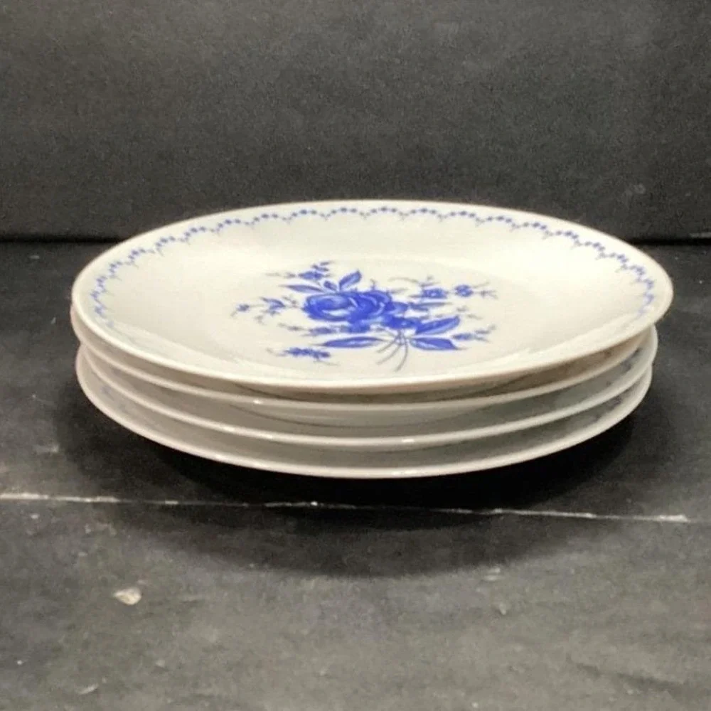 Alboth & Kaiser Bavaria Salad Plates, Set‎ of 4, Vintage Blue Floral Tableware